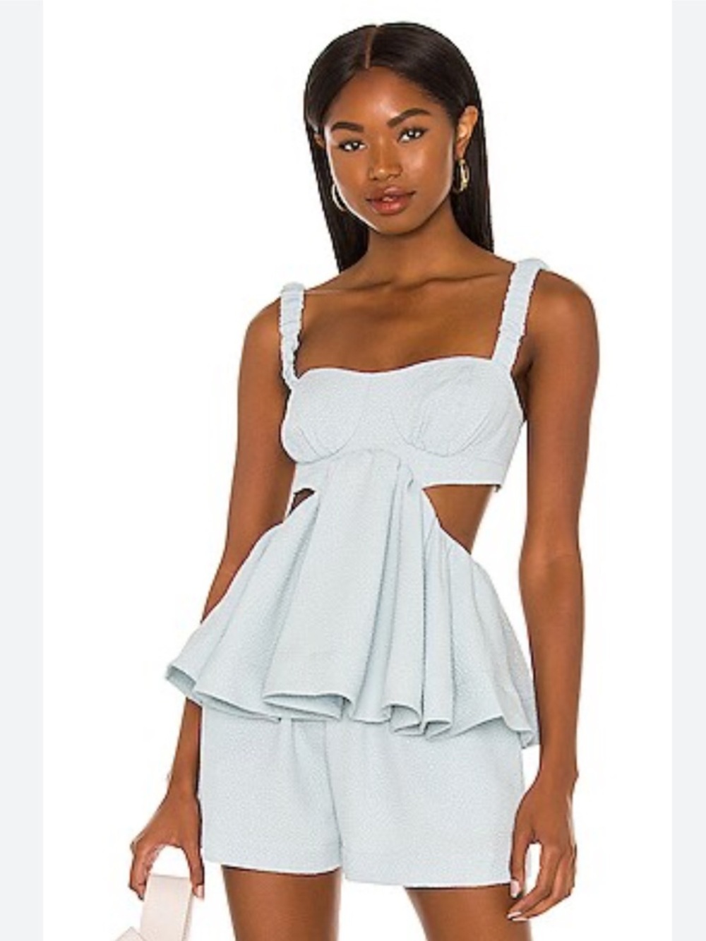 Revolve Light Blue Cutout Peplum Tank Top Size Small NWOT
